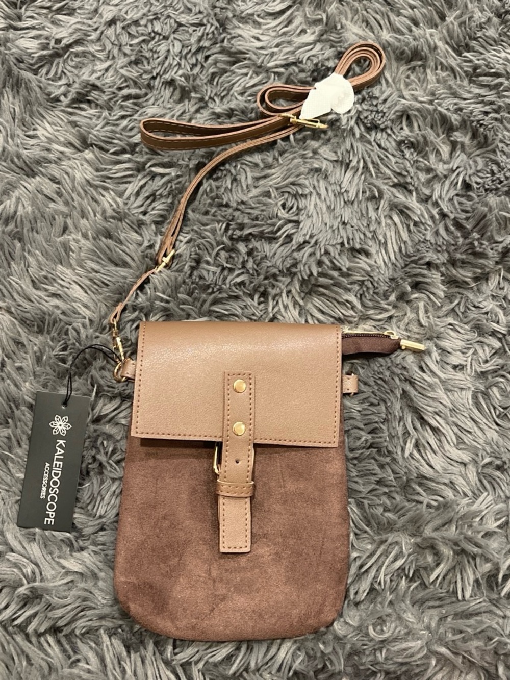 Kaleidoscope Two-Tone Brown Suede & Leather Crossbody Bag